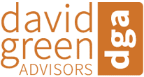 A green and orange logo for david breen advisors.