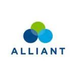 A blue and green logo for alliant.