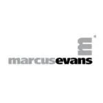 A black and white logo of marcus evans